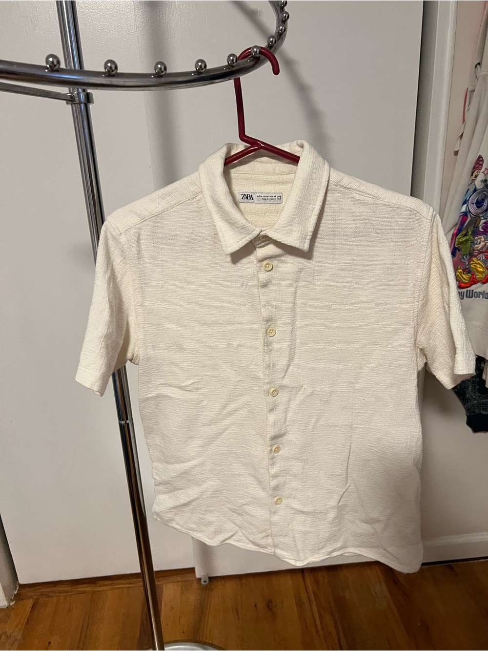 Zara Men Cream Short-Sleeve Knit Polo Button-Up